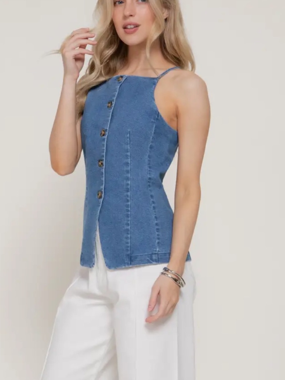 ShopEvelynne Blue Denim Button-Front Cami - Picture 4 of 4